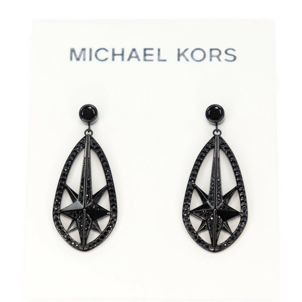 Michael Kors Black Ion-Plated Pave Starburst Drop Earrings‎ MKJ6936
